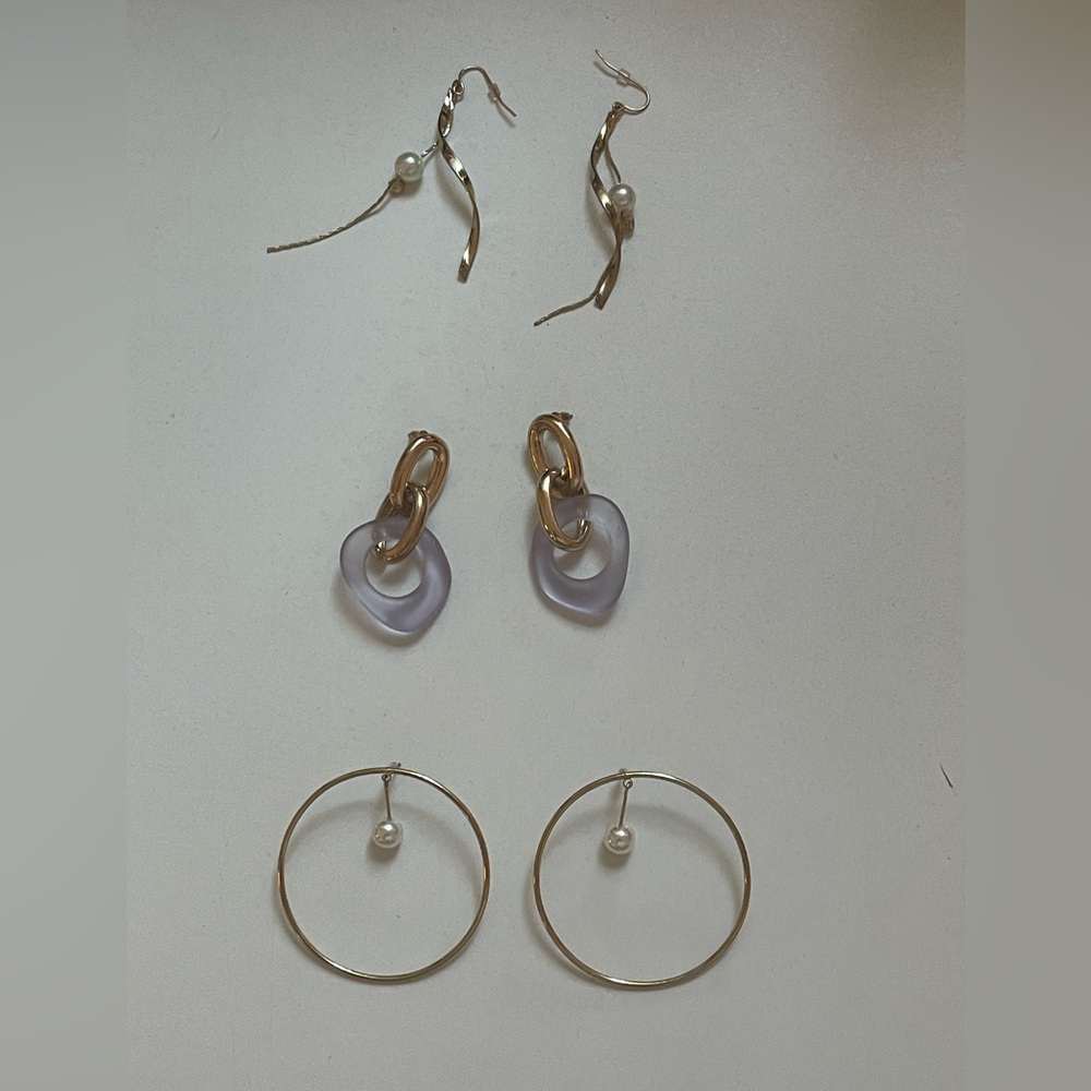 Three Pair Gold Tone Elegant Earring Bundle